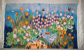 3.5 FT Handwoven Egyptian Tapestry - Wall Hanging Lotus Pond Duck Fish Art