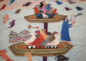 4.9 FT Noahs Ark Animal Boat - Handwoven Tapestry - Egyptian Kilim Wall Hanging Art