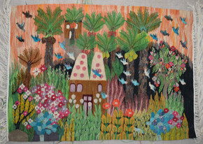 4.0 FT Handwoven Tapestry Egyptian Kilim Wall Hanging Desert Village Oasis Art