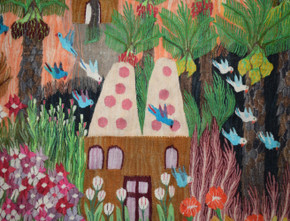 Village Oasis with Pigeon Towers handwoven tapestry — view 2
