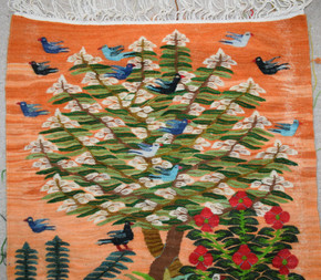 3.5 FT Handwoven Wall Hanging Tapestry - Egyptian Kilim -  River Oasis Duck Fish Art