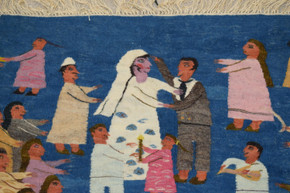 2.3 FT Handwoven Wall Hanging Egyptian Kilim Tapestry - Wedding Celebration Folk Art