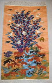 Tree of Birds with Animals at the River — handwoven Egyptian wool tapestry, 5.5 ft