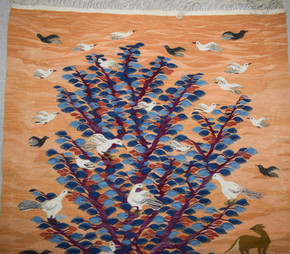 5.5 FT Handwoven Tapestry - Wall Hanging Egyptian Kilim -  Blue Tree Animal River Scene Art