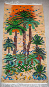 5.7 FT Handwoven Wall Hanging Egyptian Kilim Tapestry Palm Tree Sunset Bird Nature Art