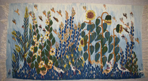 4.2 FT Wall Hanging Egyptian Handwoven Kilim Tapestry - Sunflower Bird Nature