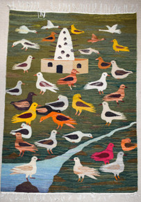 4.5ft Handwoven Bird Tapestry - Colorful Nature Wall Hanging Art - Woven Kilim Rug