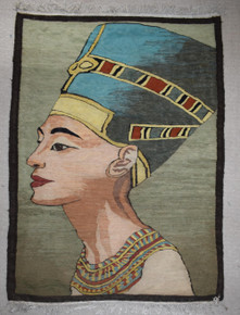 4.5ft Vintage Nefertiti Handwoven Tapestry - Egyptian Queen Wall Hangin Rug