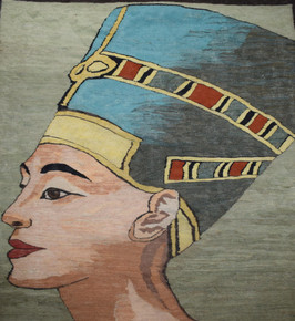 4.5ft Vintage Nefertiti Handwoven Tapestry - Egyptian Queen Wall Hangin Rug