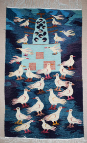 4.1 FT Egyptian Folk Art Tapestry - Handwoven Pigeon Tower & Birds Wall Hanging Kilim