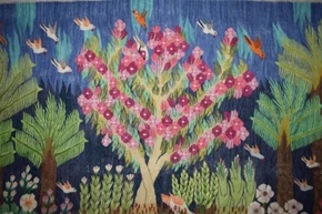 Blossom Tree Garden by the Pond handwoven tapestry — view 2