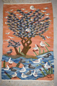 3.3 FT Wall Hanging Egyptian Kilim Tapestry Handwoven Wool Folk Art Village Life