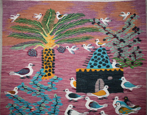 Handwoven Egyptian Kilim Tapestry-Wall Hanging Wool Village Folk Art Decor 3.1FT