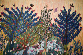 5.3 FT Handwoven Egyptian Kilim Rug Wall Hanging Tapestry Blue Trees Birds Pond