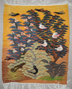 2.0 FT Handwoven Egyptian Kilim Rug Tapestry Wall Hanging Birds Tree Gold Leaves