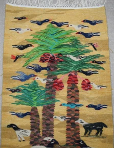 3.5 FT Handwoven Egyptian Kilim Rug Tapestry Wall Hanging Palm Trees Birds Ducks