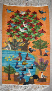 Birds and Ducks by the Pond — handwoven Egyptian wool tapestry, 32"