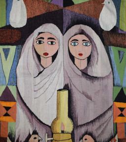 Vintage handwoven egyptian tapestry wall hanging 4.2 ft folk art textile decor (2)