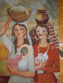 Women Carrying Water Jars — handwoven Egyptian wool tapestry, 5.4 ft