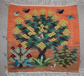 Tree of Birds — handwoven Egyptian wool tapestry, 22"