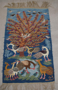 Tree of Birds with Peacocks — handwoven Egyptian wool tapestry, 5.2 ft
