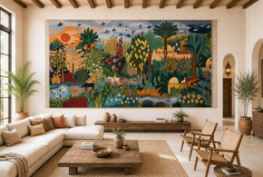 Hand woven tapestry-large 6.5 ft-egyptian folk art wall hanging-kilim rug decor