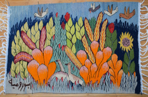 Garden of Birds Woven Wall Art, Signed Handwoven Egyptian Wool Tapestry, Wall Hanging
