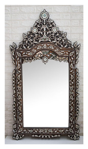 Syrian Mother of Pearl Mirror 60×32″ Medallion Crest