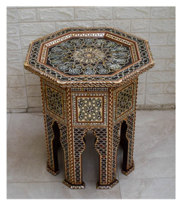 Moroccan Mother of Pearl Inlay Side Table 24×21″