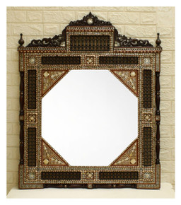 Syrian Mother of Pearl Mirror 46×35″ Mashrabiya Crest