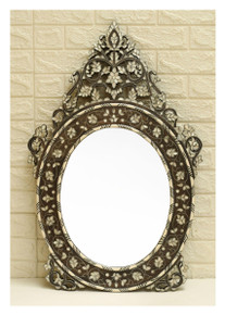 Vintage Syrian Mother of Pearl Mirror, Glass Fitted, 34 in