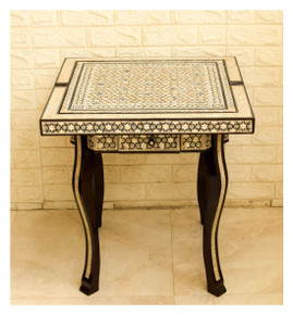 Egyptian Three-in-One Chess Table with Mother of Pearl, 25 in