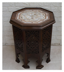 Moroccan Mother of Pearl Side Table in Beech, 26 in