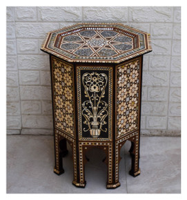 Three-Tone Mother of Pearl and Bone Side Table, 24 in