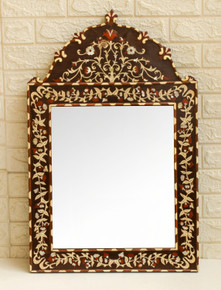 Floral Mother of Pearl Mirror Frame with Rosewood — view 2