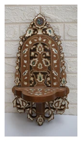 Syrian Mother of Pearl Bracket Shelf in Mahogany, 20 in