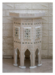 Egyptian Mother of Pearl Side Table on Arcaded Base, 23 in