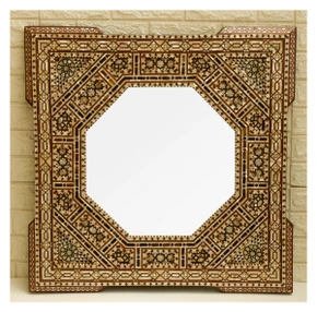 Square Mother of Pearl Mirror, Octagonal Opening, 28 in