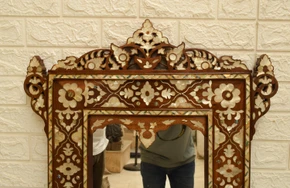 Vintage Syrian Inlaid Mirror 36 × 25 in — detail 1