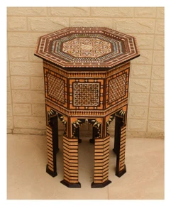 Mother of Pearl and Bone Octagonal Table on Colonnade, 24 in