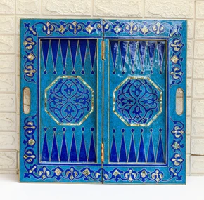 Two-Sided Backgammon and Chess Set, Lapis and Turquoise Inlay — view 2