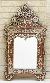 Syrian Mother of Pearl Mirror Frame with Floral Inlay 40 in — detail 1