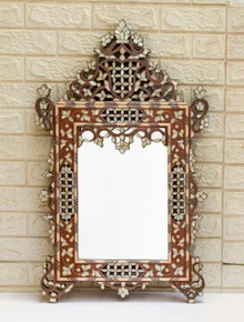 Syrian Mother of Pearl Frame with Carved Crest 33 in — detail 1