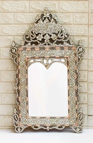 Syrian Mother of Pearl Mirror Frame with Shell Mosaic 33 in — detail 1