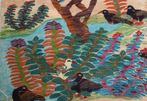 3.3 FT Spreading Tree of Birds Handwoven Tapestry, Egyptian Wool Wall Hanging, Natural Dye Folk Art — detail 1
