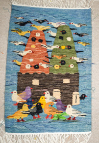 Dovecote and Pigeons — handwoven Egyptian wool tapestry, 25"