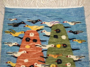 25" Dovecote and Pigeons Handwoven Tapestry, Blue Egyptian Wool Wall Hanging, Natural Dye Folk Art — detail 1