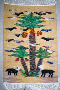 Palm Tree, Birds and Goats — handwoven Egyptian wool tapestry, 25"