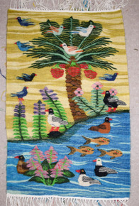 Palm Tree, Birds and Ducks — handwoven Egyptian wool tapestry, 26"