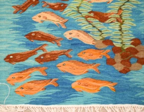 Fish and Lotus handwoven tapestry — view 2